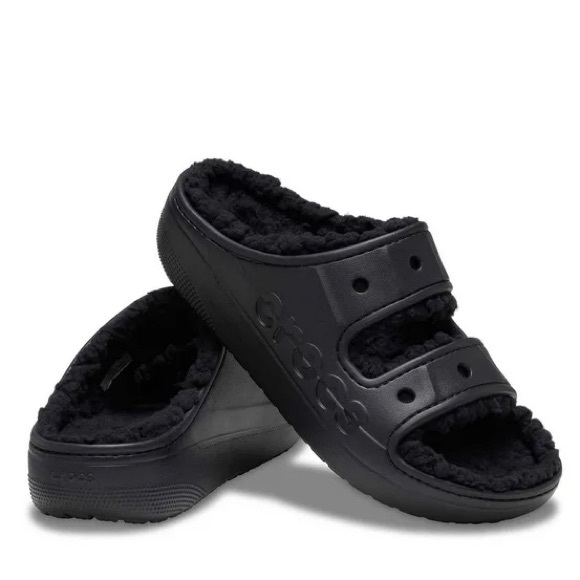 Crocs Black Sherpa Unisex Baya Cozzzy Sandals - Picture 1 of 13